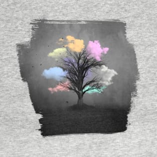 Pastel Clouds on Bare Tree Fantasy T-Shirt